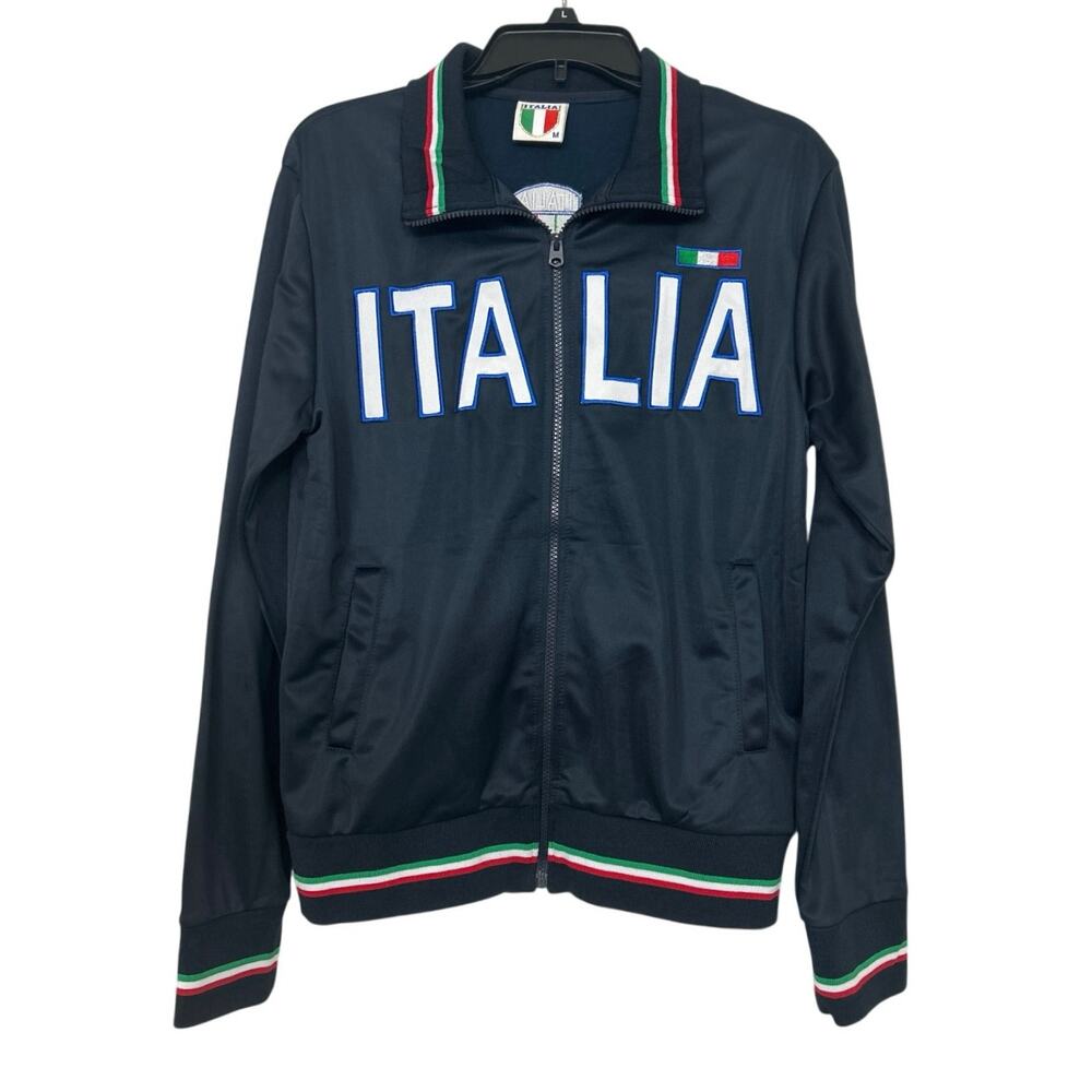 Y2K Italy Track Jacket Zip Up Italia Soccer Euro Streetwear Striped Trim Medium